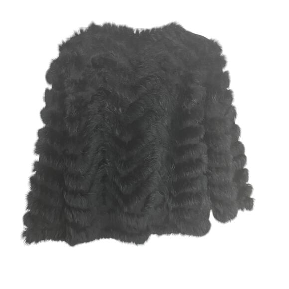 Metric Knits Fur Collection Black Rabbit Fur Chevron Mob Wife Coat Size Large - Picture 2 of 10